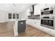 Bright, white kitchen features a gray kitchen island and stainless steel appliances at 316 Church St, Morrisville, NC 27560