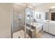 Bathroom boasts a large shower, soaking tub, and modern vanity at 1212 Coral Cay Bnd, Wake Forest, NC 27587