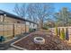 Backyard with fire pit, wooden fence, and gate at 1801 Liberty St, Durham, NC 27703