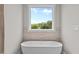 Soaking tub with modern fixtures, next to a large window, offering an idyllic and bright place to relax at 190 Broadleaf Ln, Youngsville, NC 27596