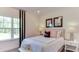 Charming bedroom with polka dot wall, a comfortable bed, and natural light at 2948 Hanging Valley Way, Wake Forest, NC 27587