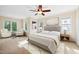 Inviting main bedroom features a ceiling fan, carpeted floor, and lots of natural light from the windows at 306 Neuse Ridge Dr, Clayton, NC 27527