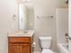 Bathroom with single vanity and a tub shower combo at 312 Fender Dr, Zebulon, NC 27597