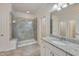 Elegant bathroom with granite vanity and walk-in shower at 106 Park Manor Ln, Cary, NC 27519