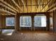 Interior framing of a room under construction, showing large windows at 30 Seahawk Way, Zebulon, NC 27597