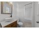 Clean bathroom, featuring a vessel sink and shower/tub combo at 317 Compton Rd, Raleigh, NC 27609