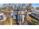 Aerial view of the back exterior of this beautiful blue home and its backyard at 835 Sunset Ave, Rocky Mount, NC 27804