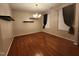 Hardwood floor dining room with chandelier and window coverings at 302 Glenview Ln, Durham, NC 27703