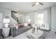 Spacious living room with gray sofa, white armchairs, and geometric coffee table at 365 Fosterton Cottage Way, Raleigh, NC 27603