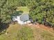 Aerial view of a home with a large front yard and inviting blue-trimmed porch at 105 N Bend Dr, Knightdale, NC 27545