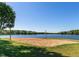 Scenic view of the lake and sand volleyball court on a sunny day at 2662 Sledge Rd, Louisburg, NC 27549