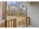 Wooden stairs leading to a backyard with a wooded view at 3928 Mike Levi Ct, Raleigh, NC 27610