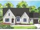 An artist's rendering of a single-Gathering home with stone accents, lush landscaping, and a two-car garage at 7934 Wexford Waters Ln, Wake Forest, NC 27587
