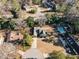 Aerial view showing home's location and a community pool at 113 Meadowglades Ln, Cary, NC 27518