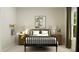 Charming bedroom with black bed frame and wooden nightstands at 1528 Goldfinch Perch Ln, Knightdale, NC 27545