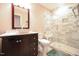 Bathroom featuring a glass shower and updated vanity at 1508 Woods Creek Dr, Garner, NC 27529