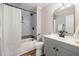 Stylish bathroom with decorative wall tiles, modern vanity, and bathtub at 2207 Edwin Ave, Durham, NC 27705