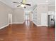 Spacious living room with hardwood floors and built-in shelving at 1813 Ferrell Meadows Dr, Zebulon, NC 27597