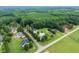 Expansive neighborhood aerial showcases lush lawns, mature trees, and varied home styles near green space at 20 Tamaran Ct, Spring Hope, NC 27882