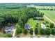 Aerial view of new construction home sitting on large lot surrounded by mature trees and landscaping at 20 Tamaran Ct, Spring Hope, NC 27882