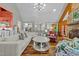 Large living room featuring comfortable seating and a stone fireplace at 413 Johnson Town Rd, Zebulon, NC 27597