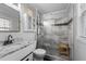 Updated bathroom with granite vanity and a large walk-in shower at 420 W 10Th St, Siler City, NC 27344