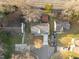 Birds-eye view showcasing well-maintained home with proximity to neighborhood street at 8 Kingston Mill Ct, Durham, NC 27701