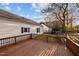 Elevated wooden deck with railing and a backyard view from the side of the home at 8 Kingston Mill Ct, Durham, NC 27701