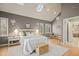Well-lit bedroom featuring a high ceiling with skylights and neutral tones at 811 Oxbow Crossing Rd, Chapel Hill, NC 27516
