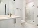 Clean bathroom with vanity, toilet and walk-in shower at 4015 Southpoint Lndg Way, Durham, NC 27707