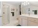 Bathroom with double vanity and a walk-in shower at 76527 Rice, Chapel Hill, NC 27517