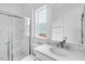 Bright bathroom with shower featuring granite counters and modern fixtures at 1029 Dillon Lake Dr, Knightdale, NC 27545