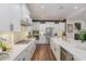 Modern kitchen with white cabinets, gold accents, and stainless steel appliances at 8101 Fergus Ct, Wake Forest, NC 27587