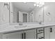 Double vanity bathroom with modern fixtures and gray cabinets at 104 Spruce Hollow Cir, Spring Lake, NC 28390