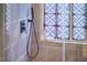 Shower with patterned window and modern fixtures at 4117 Branchwood Dr, Durham, NC 27705