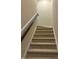 Carpeted staircase with dark wood handrail at 549 Balsam Fir Dr Dr, Cary, NC 27519
