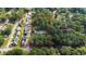 Aerial view of a house nestled in a wooded lot, surrounded by other homes at 715 Powell Dr, Raleigh, NC 27606