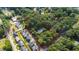 Aerial view showing a house on a large lot surrounded by trees and other houses at 715 Powell Dr, Raleigh, NC 27606