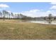 Scenic pond view surrounded by trees and open grassy area under a partly cloudy sky at 133 John Winstead Rd, Louisburg, NC 27549