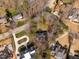 Aerial view of a luxury property featuring mature landscaping and a private driveway nestled among mature trees at 501 Queensferry Rd, Cary, NC 27511