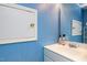 Bathroom features a white sink and mirror with blue walls at 501 Queensferry Rd, Cary, NC 27511