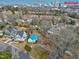 Aerial view showcasing property's location in relation to Downtown Raleigh and neighboring houses at 110 Summit Ave, Raleigh, NC 27603