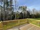 Wooden deck overlooks a grassy backyard and wooded area at 309 Starry Sky Dr, Benson, NC 27504