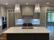 Kitchen island features stainless steel sink and white quartz countertops at 3913 Cedar Knolls # 7, Youngsville, NC 27596