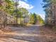 Long gravel driveway leading to the home with mature trees, wooded areas, and a bright blue sky at 497 Turn Key Way, Pittsboro, NC 27312