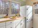 Kitchen featuring butcher block countertops, white cabinets and a view to the forest at 497 Turn Key Way, Pittsboro, NC 27312