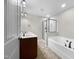 Bathroom boasts double sinks, a soaking tub and shower at 520 Matheson Pl, Cary, NC 27511
