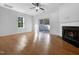 Spacious living room with hardwood floors and fireplace at 520 Matheson Pl, Cary, NC 27511