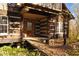 Rustic log cabin exterior with wooden porch and entrance at 90 Little Indian Creek Rd, Goldston, NC 27252