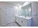 Double vanity bathroom with a large mirror and shower at 1108 Middlecrest Dr, Rocky Mount, NC 27804